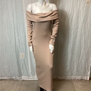 {1} NWT House of CB Rib-Knit Beige Maxi Dress; Size: L